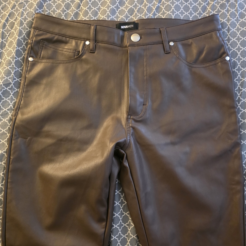 Men's Fashion NovaMen Brown Faux Leather Pants